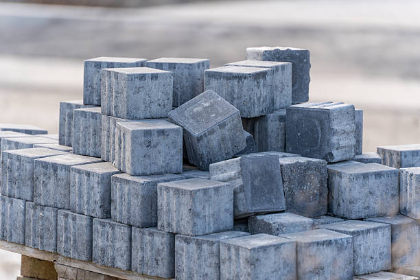 A pile of gray bricks