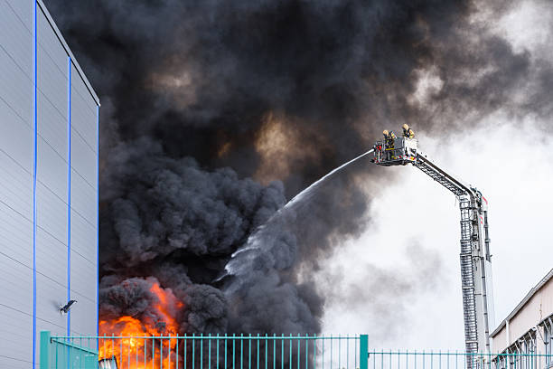 Flames and black smoke - air pollution concept.