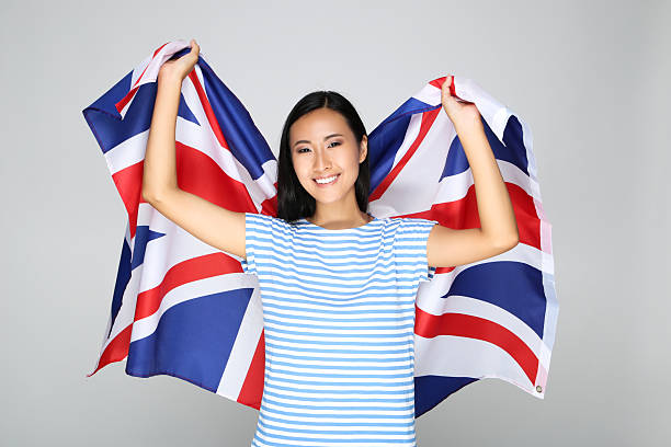 Woman wrapped in United Kingdom flag
