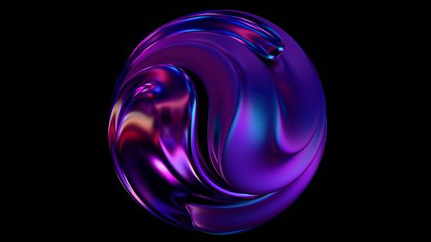 istock Fluid metallic lumps in neon purple and blue float on a black background, creating an abstract wave pattern that merges illusions, technology, and futuristic design. 2209933649