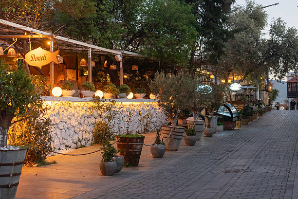 Old streets in Kas Town in the evening. Kas Town is a popular tourist attraction in Türkiye