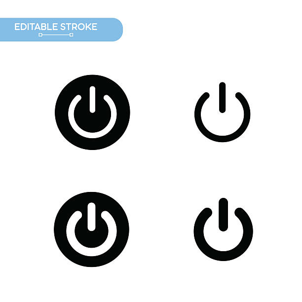Power off Icon Editable Stroke The black outline stroke is fully editable, Four different vector of power button push button stock illustrations