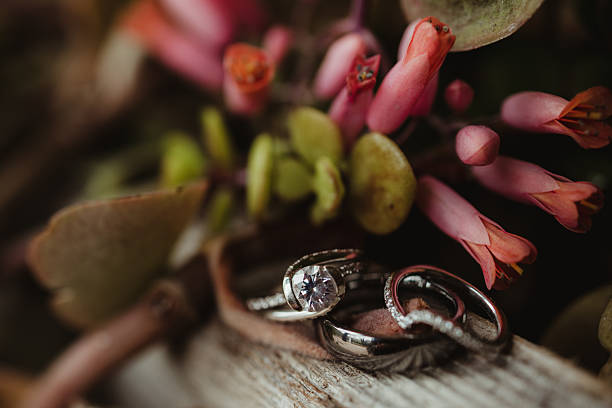 Diamond wedding rings for bride and groom during wedding ceremony