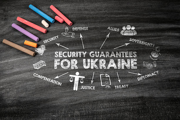 istock Security Guarantees for Ukraine. Black scratched textured chalkboard background 2209981638