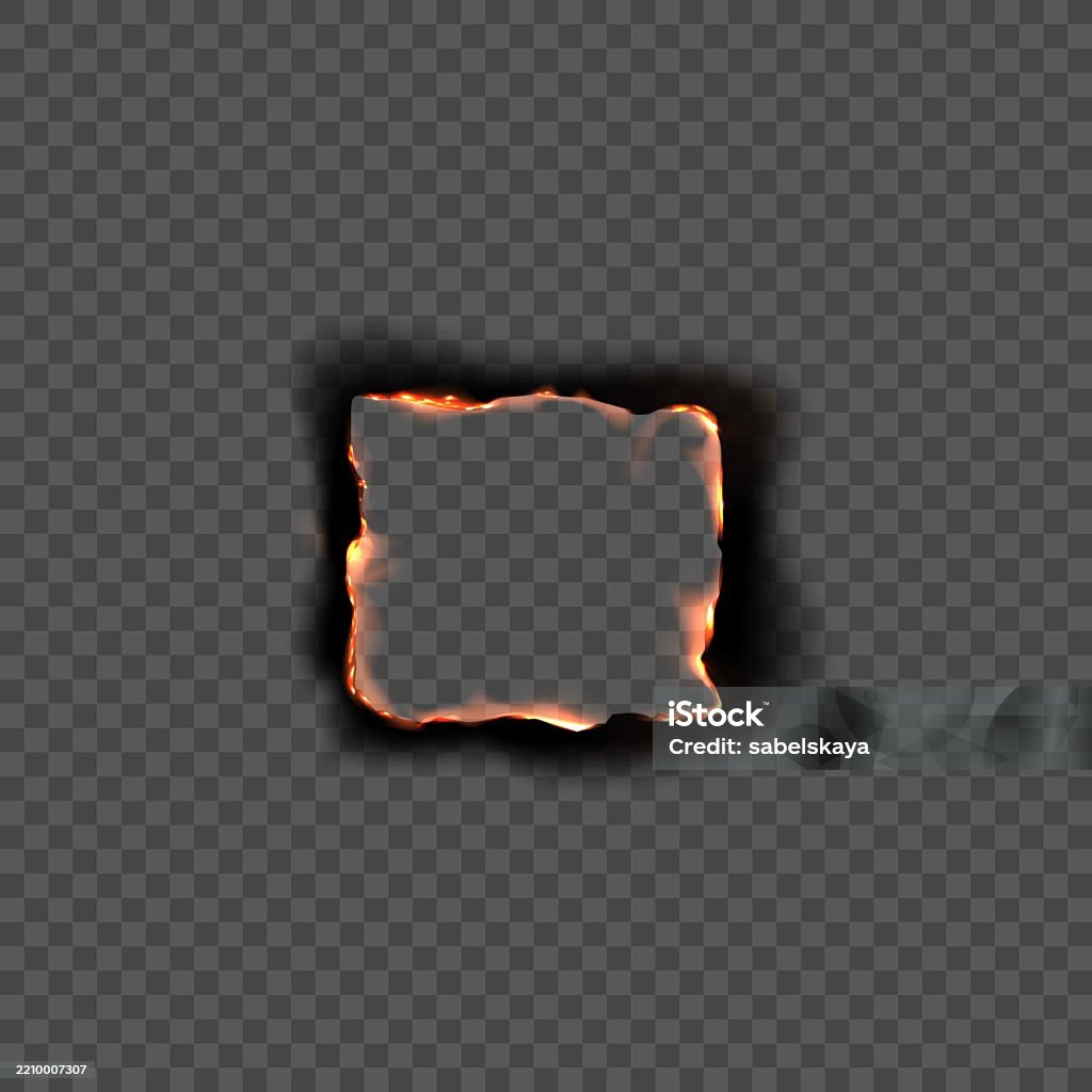 Burn Paper Frame Design Vector Square Empty Burnt Paper Frame With Realistic Flames And Charred ...