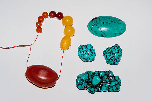 Turquoise mineral gem.Turquoise and Amber stone