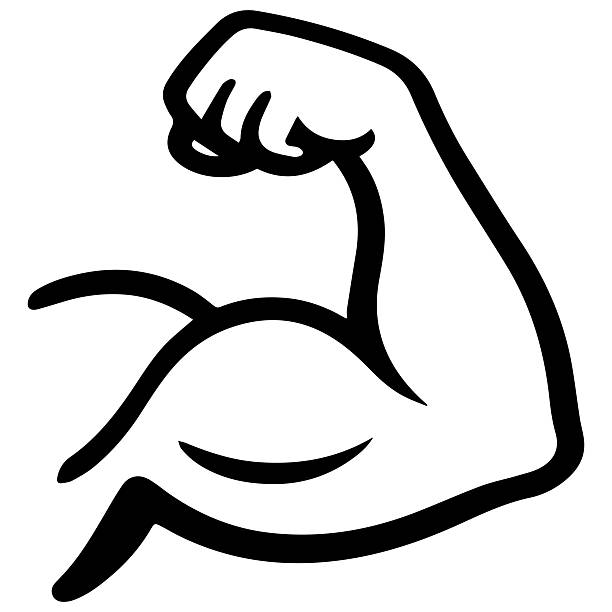 napnutý bicepsový sval ukazující sílu a moc - sval stock ilustrace
