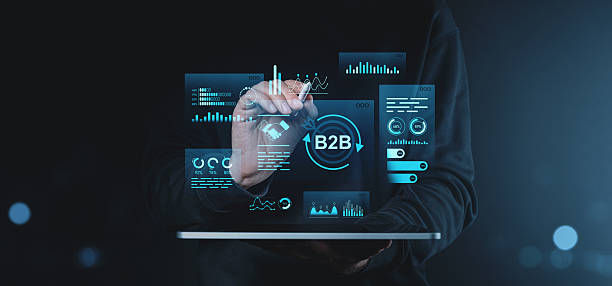 istock Business-to-business technology concept with futuristic digital interface. 2210014982