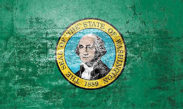 Washington State Flag. Dirty Washington state flag on the wall. Grunge wall texture
