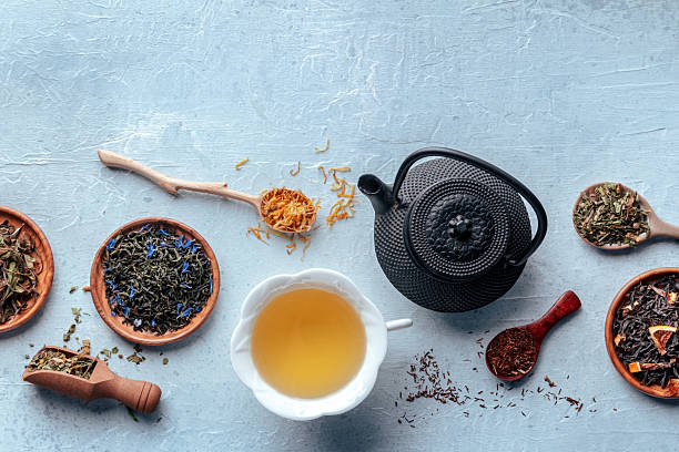 istock Loose tea leaves. Black, green, white tea, an assortment, with herbs etc 2210023961