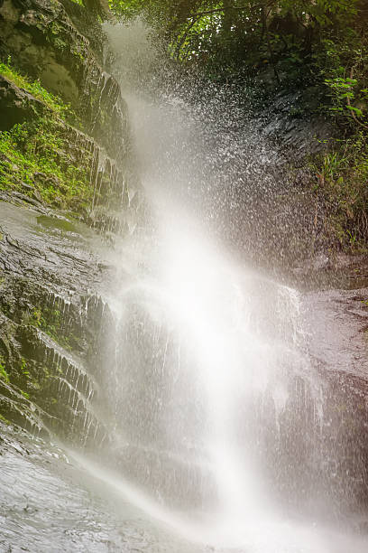 Beautiful natural mountain waterfall with silk water effect. Photographed with long exposure.