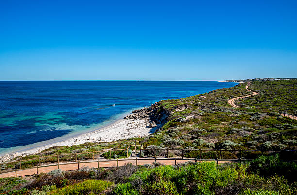 istock Coastal Trail Overlooking Clear Blue Ocean and Rugged Green Shoreline at Iluka, Perth, Australia, March 2020 2210041337