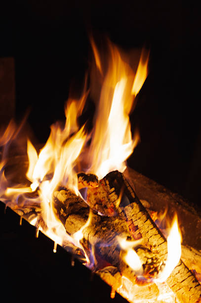 Bright burning wood in a camping on a black background