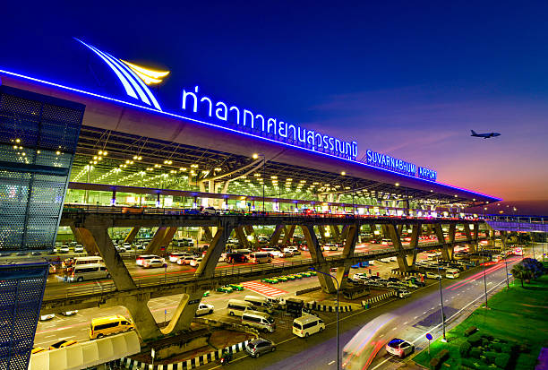 Suvarnabhumi Airport at twilight time in Bangkok ,Thailand stock photo