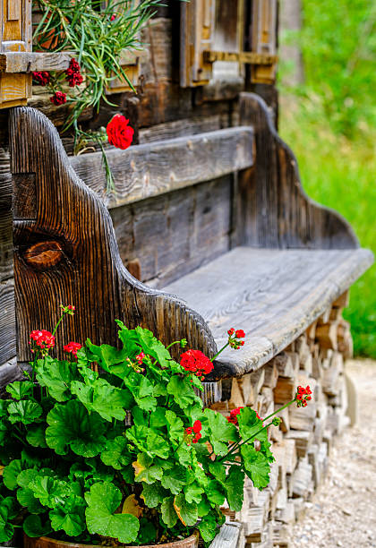 old wooden bench at a farmhouse - photo