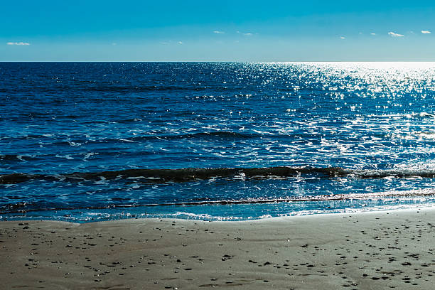 A serene and captivating beach scene in Cyprus, featuring clear blue skies, turquoise waters sparkling in the sunlight, warm brown sands, and gentle waves lapping at the shore. The photo embodies a sense of peace and tranquility