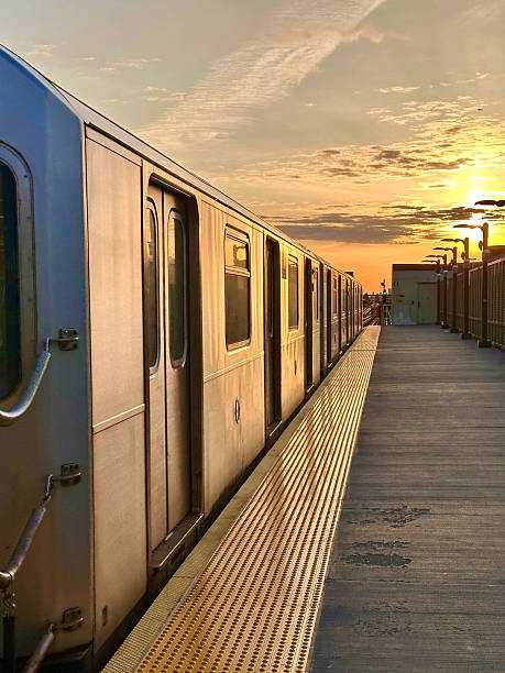 istock Subway Doors in Sunset Light with Break in Clouds (Queens, New York, USA) 2210063093