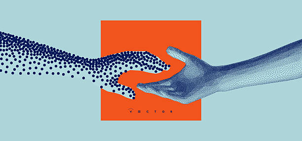 istock Hands reaching towards each other in oarse and fine style. Concept of human relation, togetherness or partnership. Model with stipple effect. 3D vector illustration for banner, cover or brochure. 2210064061