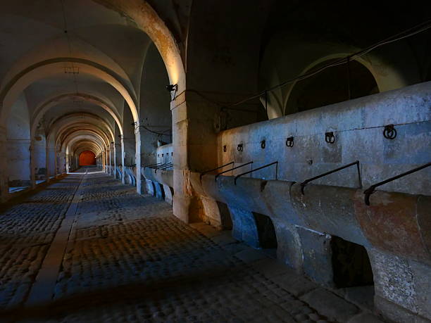 Rambouillet, France - July 29, 2015: Former stables of the count of Toulouse, also known as barracks for guards is a part of Rambouillet complex (château), which was summer residence of French president. Now the chateau de Rambouillet continues to be used as a venue for bilateral and international summits 