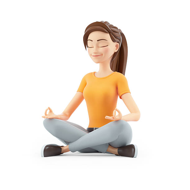 istock 3d woman sitting in lotus position 2210068312