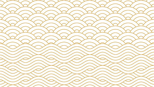 Seamless pattern design, Water wave in traditional oriental Chinese and Japanese style Seamless pattern design, Water wave in traditional oriental Chinese and Japanese style. Vector illustration design. asian wallpaper stock illustrations