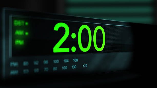 istock Camera pans across old digital clock as time arrives at 2 AM - Green Version 2210074850