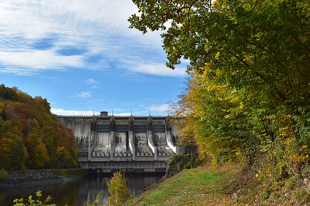 istock Slapy Dam, view from below from the Vltava River, autumn nature, Czech Republic 2210075423