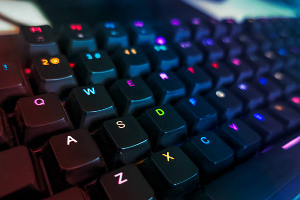 istock Colorful backlit mechanical keyboard close-up 2210076526