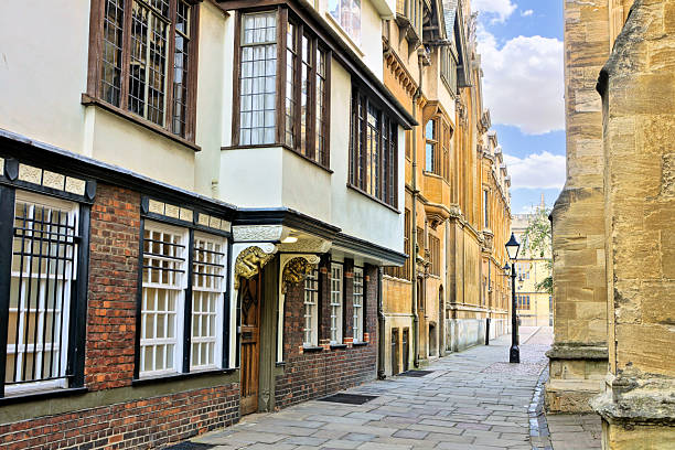 Streetscape of old traditional buildings in Cambridge UK