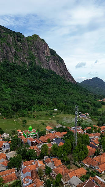 Aerial View of Mount Parang and Traditional Village in West Java, Indonesia