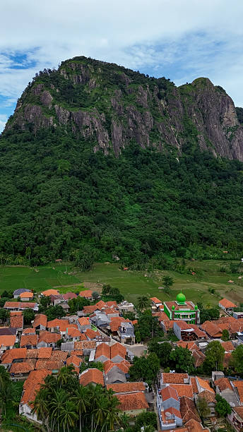 Aerial View of Mount Parang and Traditional Village in West Java, Indonesia