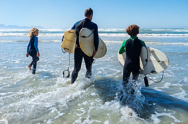 istock Family heading for a surfing adventure in wetsuits 2210099508
