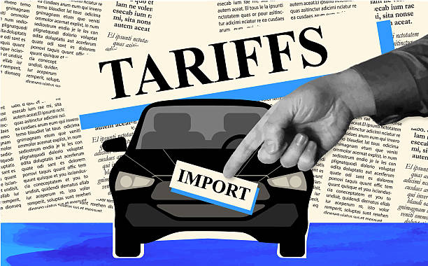 istock Imported Cars Tariff concept collage style with hand pointing to car and newspaper texture 2210116712