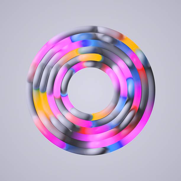 abstract round shape made of multicolored tubes, isolated on white background. Simple geometric object, 3d render