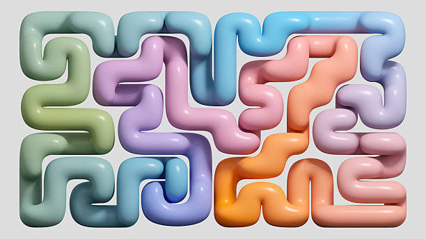 istock 3d render, abstract background of multicolored gradient tubes, simple labyrinth wallpaper, colorful volumetric line 2210123495