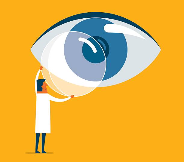 Eyesight - Man optometrist Ophthalmologist Doctor Check Eyesight lens eye stock illustrations