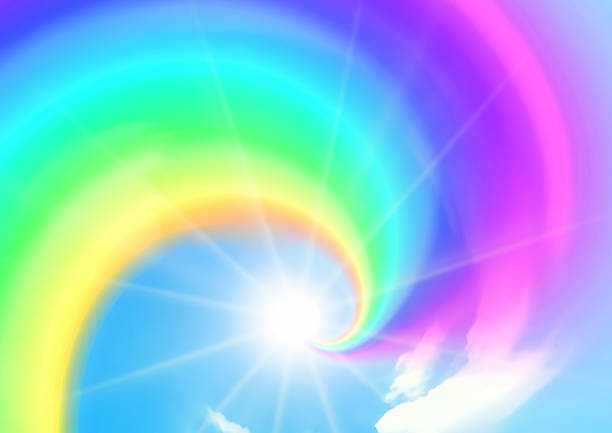 istock 3d illustration of abstract rainbow and sun in blue sky 2210134283