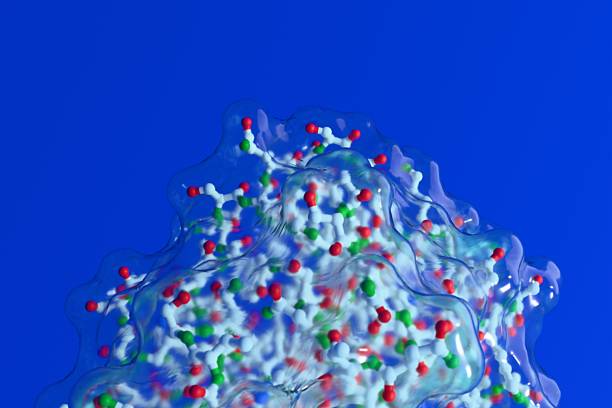 Part of protein motifs in transparent  model with molecular.\nSurface structure base. Protein 3D structure. Beautiful diagrams reminiscent of biology and protein design.