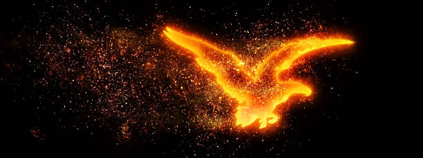 istock 3d illustration of an abstract firebird flapping its wings on a black background 2210146446