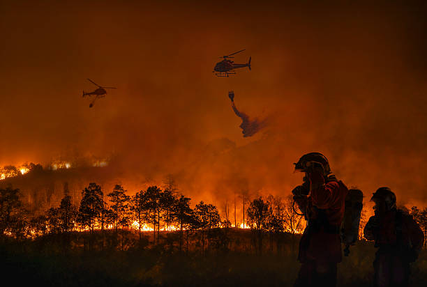 istock Fire fighting helicopter carry water bucket to extinguish the forest fire. 2210152238