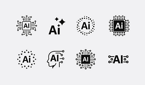 иконки ии - компьютерная микросхема stock illustrations