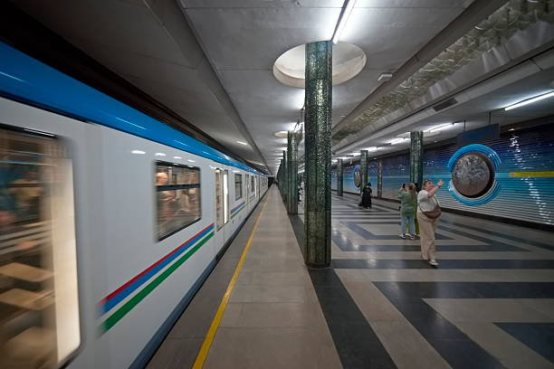 Tashkent, Uzbekistan – March 23, 2025, Inside the Kosmonavtlar Metro Station interior
