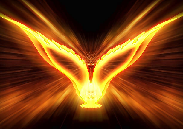 istock 3d illustration of an abstract firebird flapping its wings on a black background 2210177767