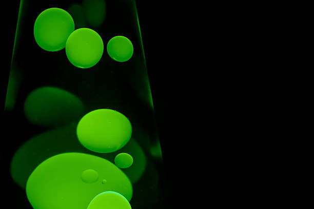 Green Glowing Wax Bubbles in Motion - Lava Lamp Close-Up