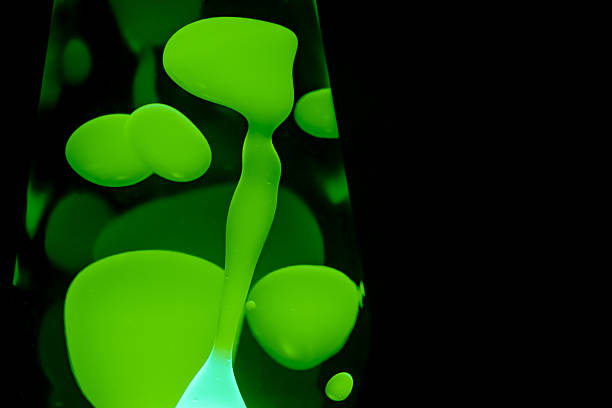 Green lava lamp, black background, horizontal format with copy space