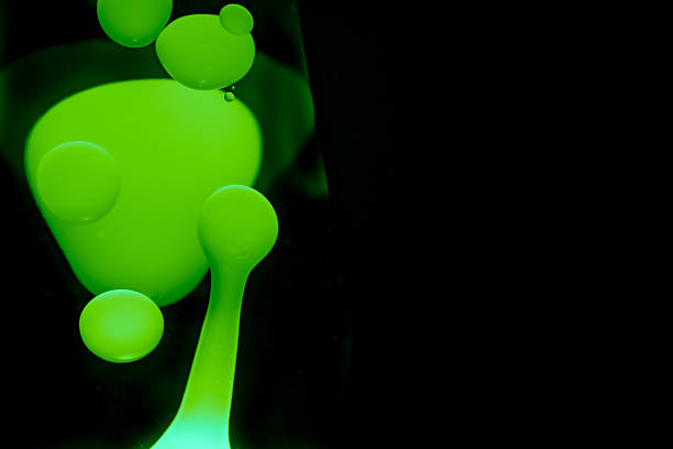 Green lava lamp, black background, horizontal format with copy space