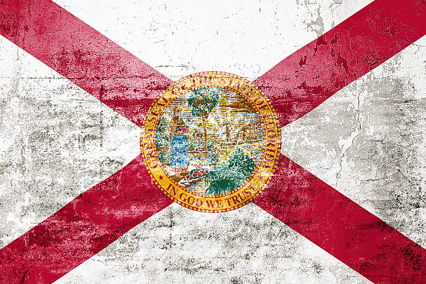 Florida State Flag. Dirty Florida state flag on the wall. Grunge wall texture
