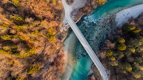 istock Aerial view of the small bridge on the river 2210182128