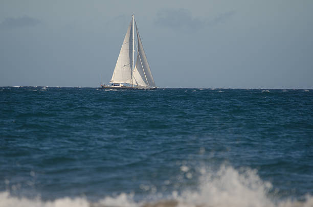 Sailboat from the Maspalomas beach. San Bartolome de Tirajana. Gran Canaria. Canary Islands. Spain.