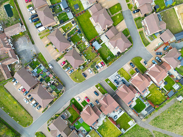 istock Interesting top down view of a drone showing a new housing development in rural Britain. 2210184610